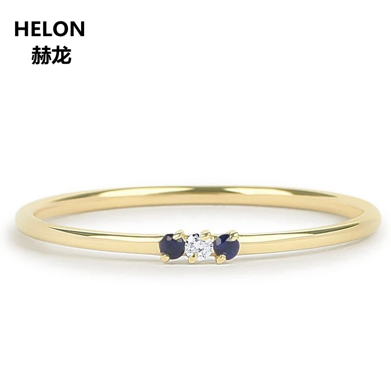 

Genuine Sapphire and Diamond Ring for Women Engagement Wedding Solid 14k Yellow Gold Thin Stacking Minimalist Promise Ring