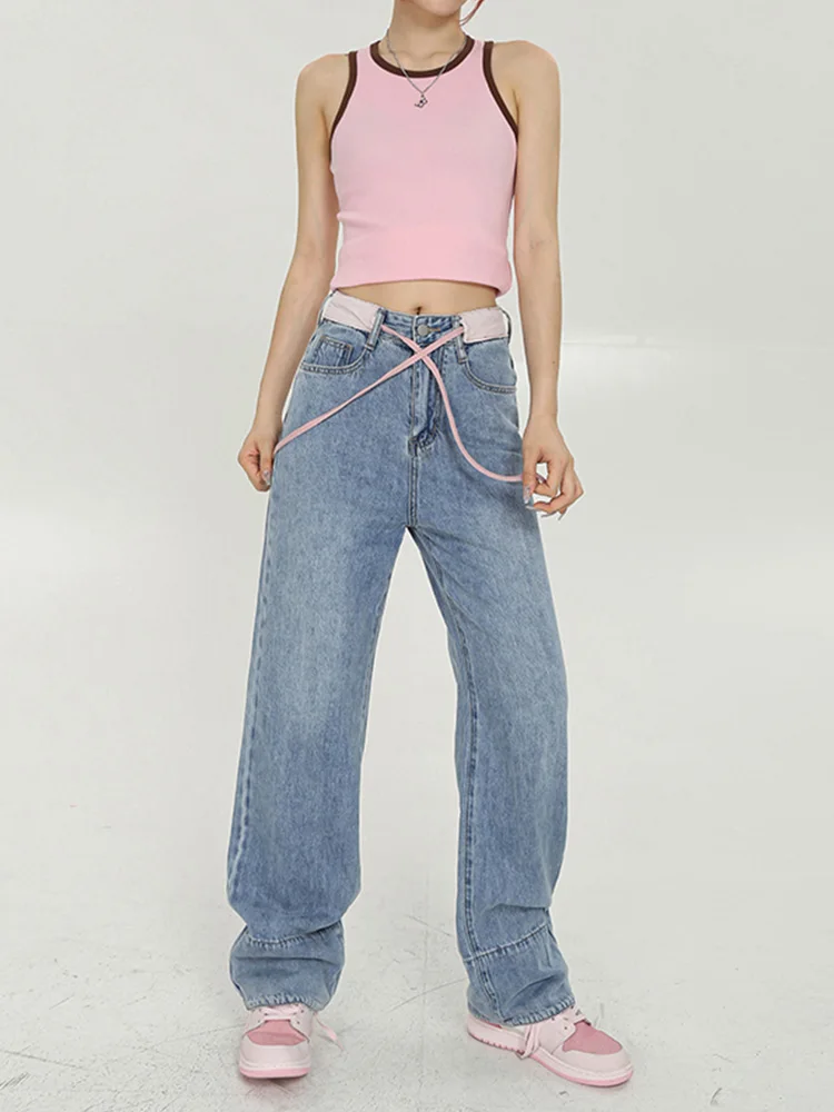 

Женские джинсовые брюки с завышенной талией, свободные прямые брюки с широкими штанинами, винтажные брюки из денима в стиле Харадзюку, Y2k, весна 2023