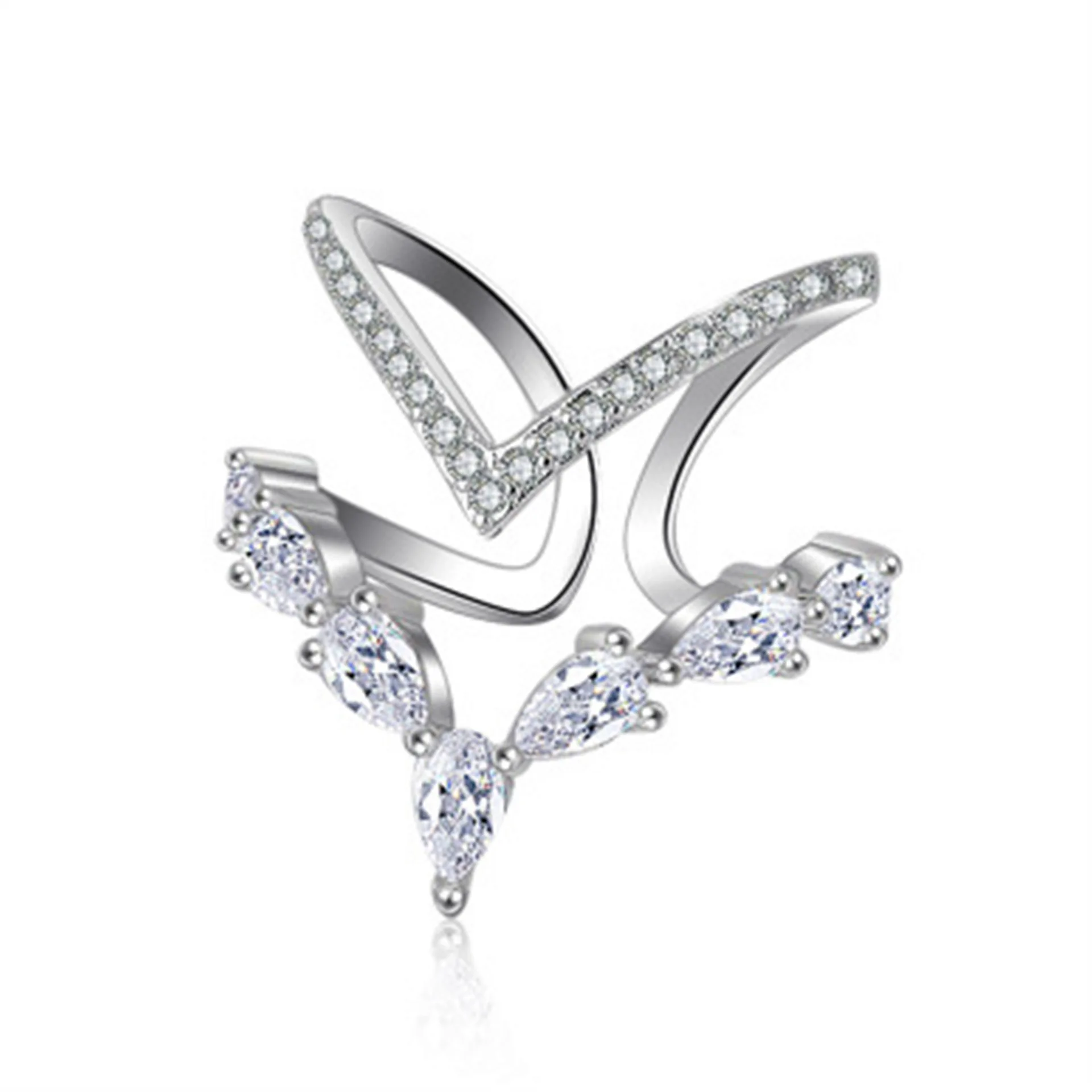 

New Silver Irregular Double Layer Zircon Adjustable Size Jewelry Rings Ladies Girl Friends Fashion Gifts Temperament Jewelry