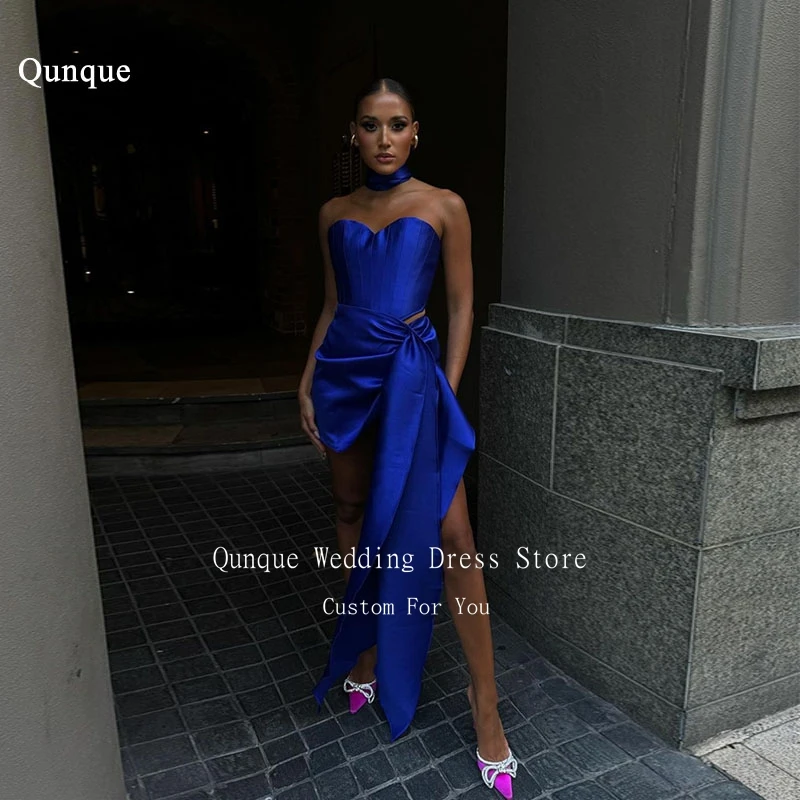 Qizzato индивидуальные вечерние платья королевского синего цвета со рюшами