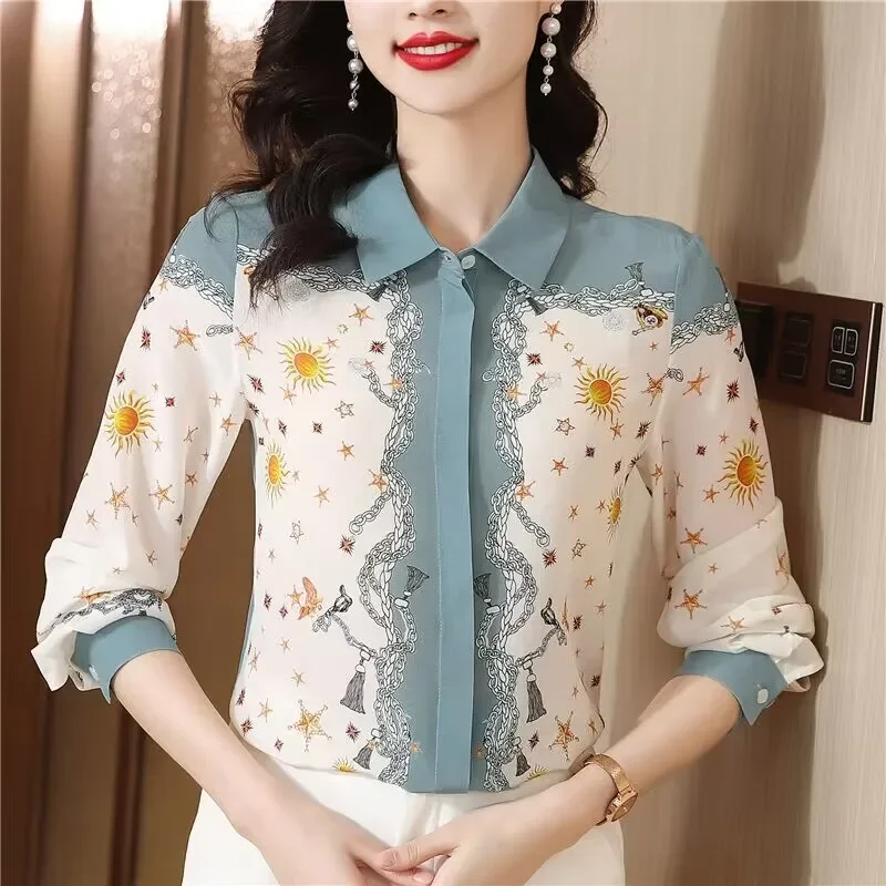 Elegant Fashionable Long Sleeve Women's Shirt New Summer 2023 Position Printing Top For Business Casual Streetwear