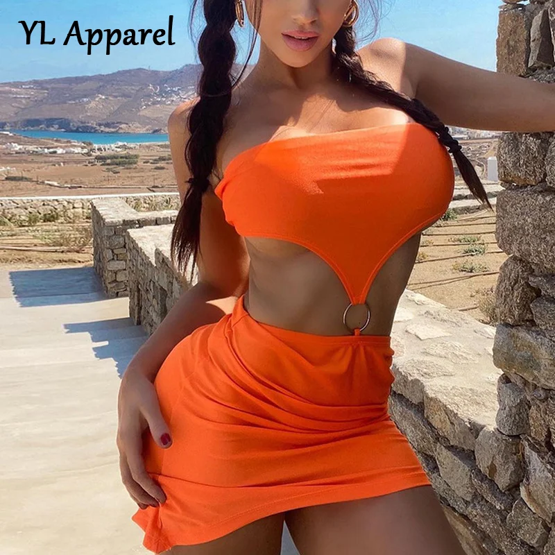 

Fashion Women's 2022 Summer Hollow Out Strapless Mini Package Hip Pencil Dress Sexy Girls Shirring Bodycon Nightclub Dresses