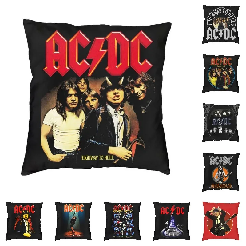 Funda de cojín Vintage Rock AC DC, 45x45cm, Banda de Música de Metal pesado, fundas de almohada suaves para sofá, decoración del hogar