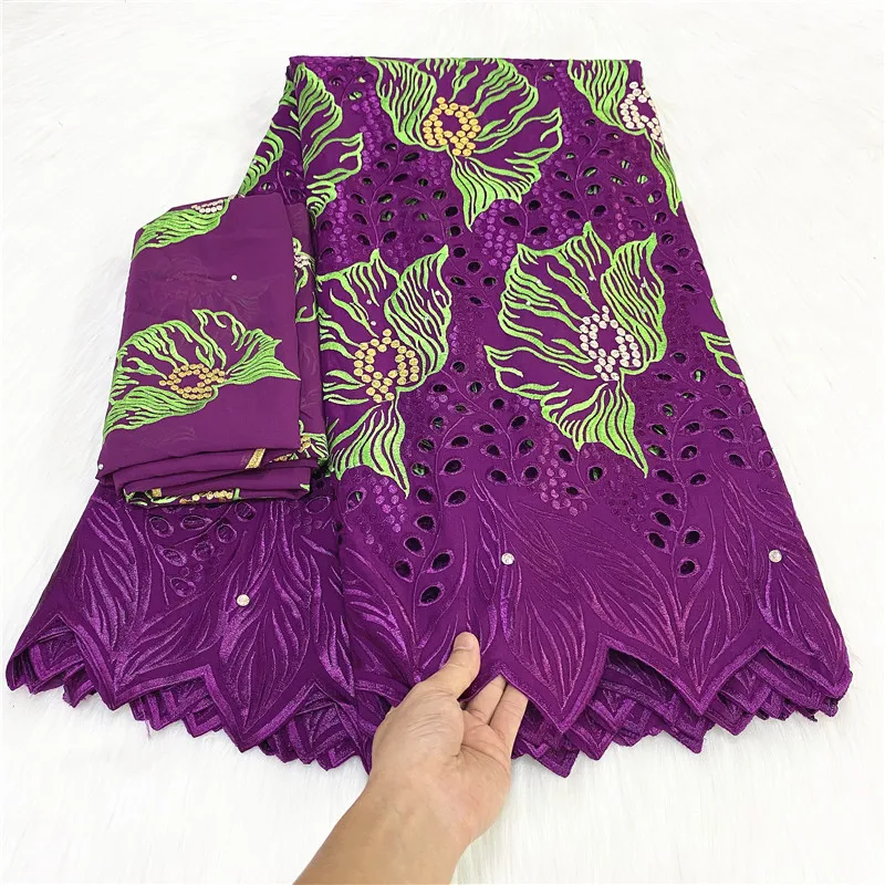 

5+2 Yard Cotton Fabric With Scarf Latest Heavy Beaded Embroidery African Swiss Voile Lace Popular Dubai Style For Party Wedding