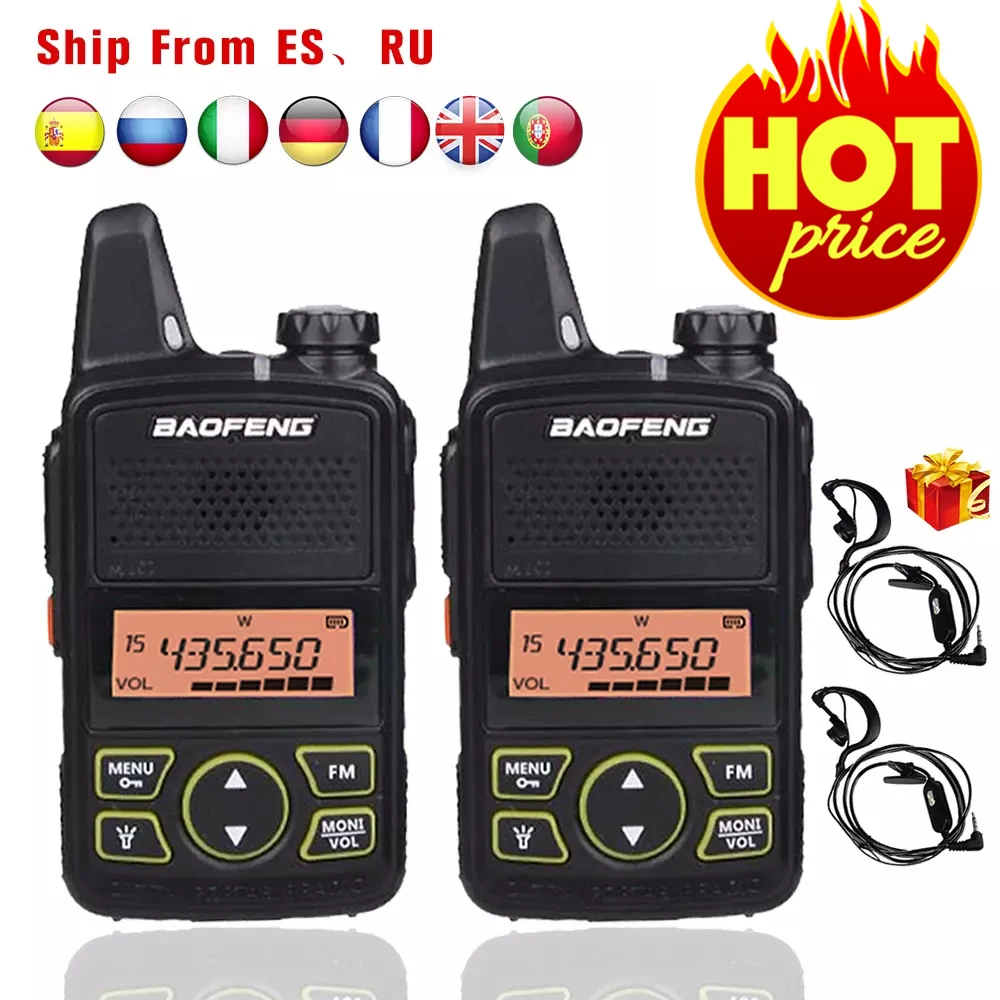 

2pcs Baofeng Original Mini Walkie Talkie BF-T1 Handheld Two-way Radio Portable Ham FM CB Radio UHF 400-470MHz Wireless Intercome