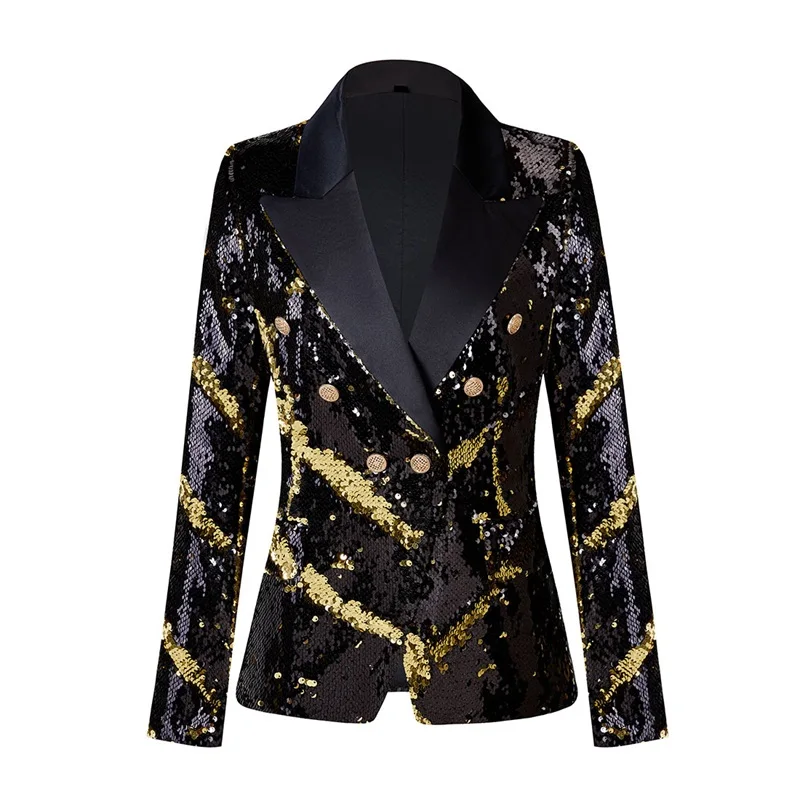 

Double Color Flip Sequin Women Suit Blazer Jacket Designer Heavy Luxury Casual Street Wear Hot Girl Coat Outfit Prom Dress