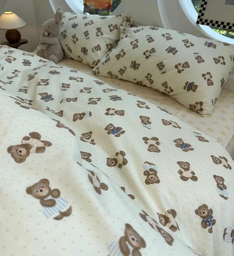 Комплект постельного белья в горошек с симпатичным медведем 1 2 5 8 двухспальная