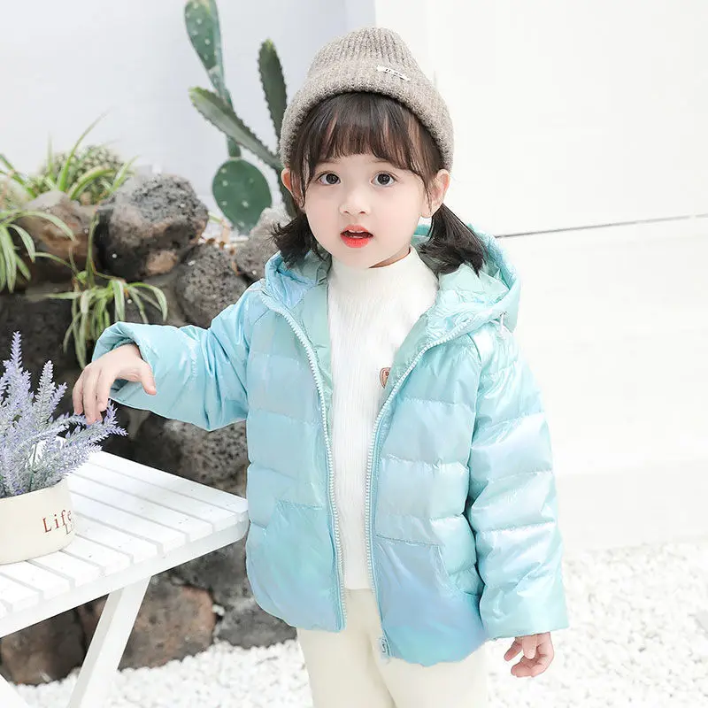 

Baby White Duck Down Jacket Light and Thin Boys Girls Bright Face Hooded Down Jacket Children's Spring and Autumn Coat Clothes 2