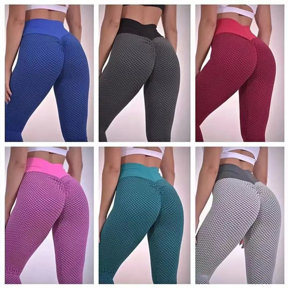 

Women's Jacquard Honeycomb Bodybuilding Bubble Pants Peach Hip High Waist Fitness Tight Yoga Pants Leggings Women