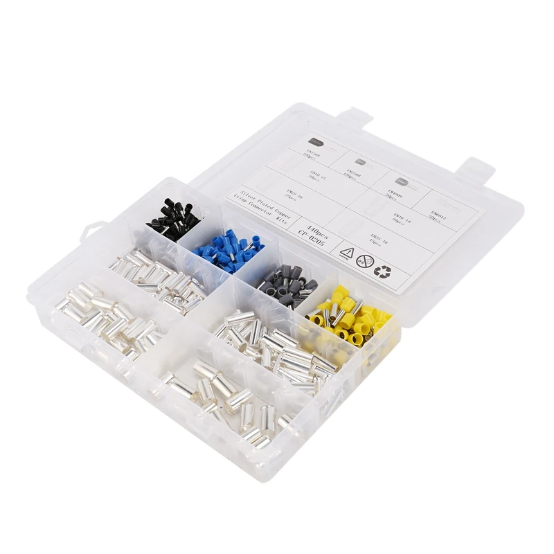 

440 Pcs AWG (2 4 6 8 10 12 14 16) Wire Ferrules Kits Crimp Terminal Connector Sleeves Crimping Tool