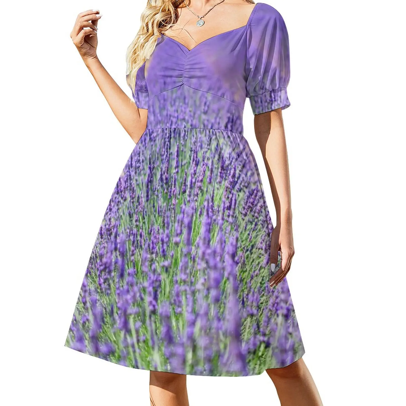 

Fields of Lavender Dress Purple Flowers Print Elegant Dresses Summer Aesthetic Casual Dress Pattern Vestido 3XL 4XL 5XL