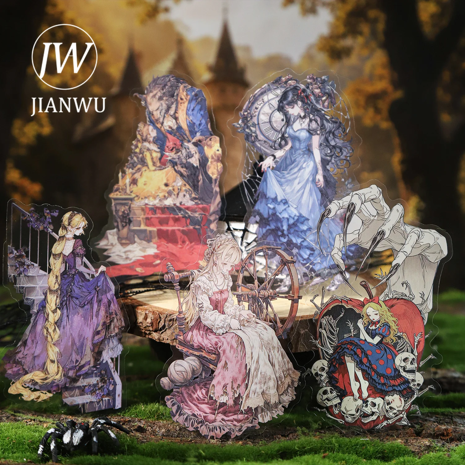 Фото JIANWU Винтажные наклейки из ПЭТ для скрапбукинга с изображением персонажей темных сказок и пейзажей, креативные материалы для DIY-дневника и канцелярии. №2