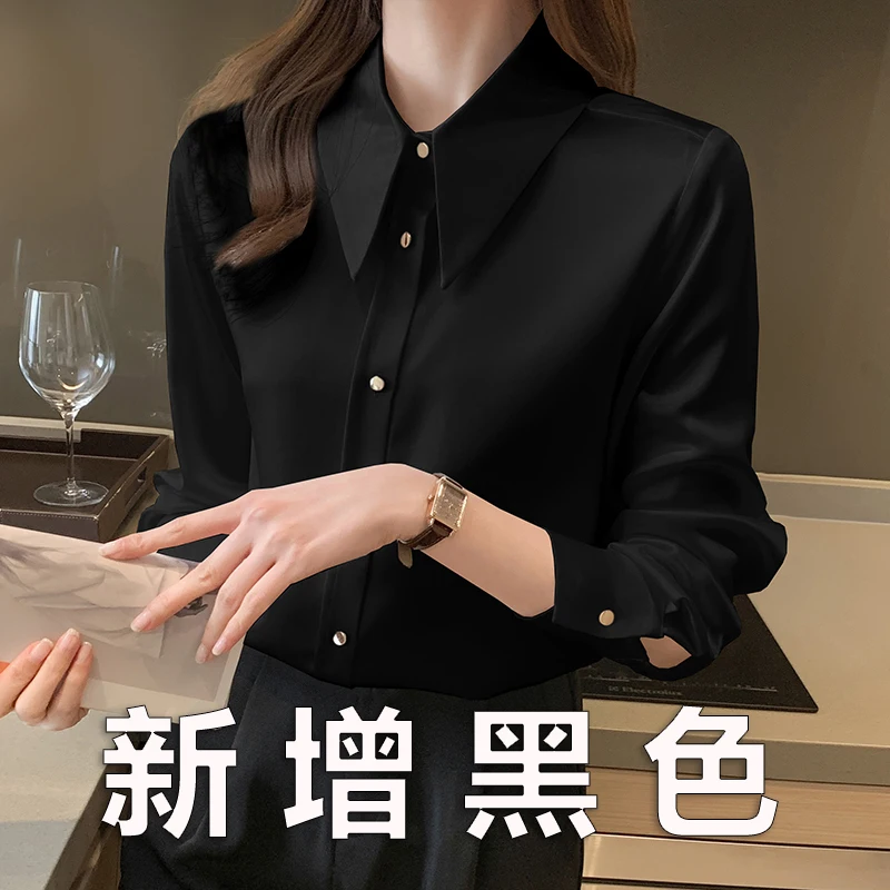 

2022 Spring New Long Sleeve Satin Shirt Women's Commute Leisure Simple Glossy Chiffon Shirt Shirt