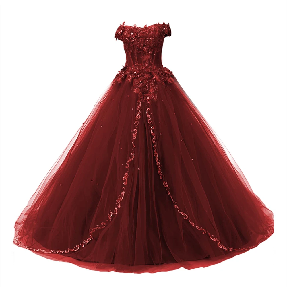 Фото Длинное бальное платье BM, платье Quinceanera, кружевные вечерние платья, тюль, сладкий 16, вечернее платье для выпускного вечера, Vestido De 15 Anos №1