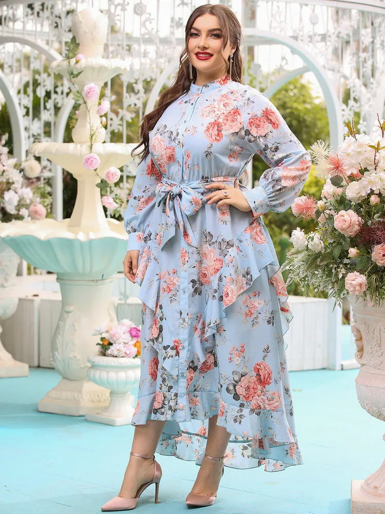 

Arab Muslim Women Dress Abaya Strand Collar Islamic Caftan Print Casual Long Sleeve Maxi Casual Party Dresses Vestidos Summer