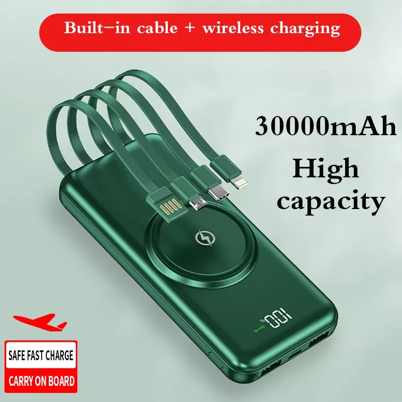 

NEW 30000mAh Wireless Charging Power Bank Portable Charging External Battery Charger 4USB Power Bank for iPhone PoverBank
