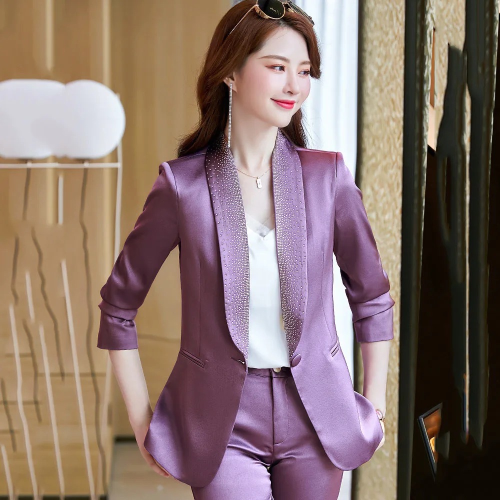 

Женские деловые костюмы из высококачественной ткани, деловые брючные костюмы в офисном стиле, профессиональные весенне-осенние блейзеры, к...