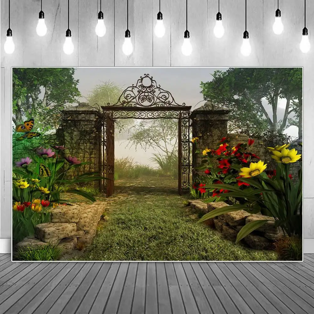 

Wonderland Dreamy Castle Jungle Door Backgrounds Enchanted Magic Fairy Tale Forest Photography Backdrops Photographic Portrait