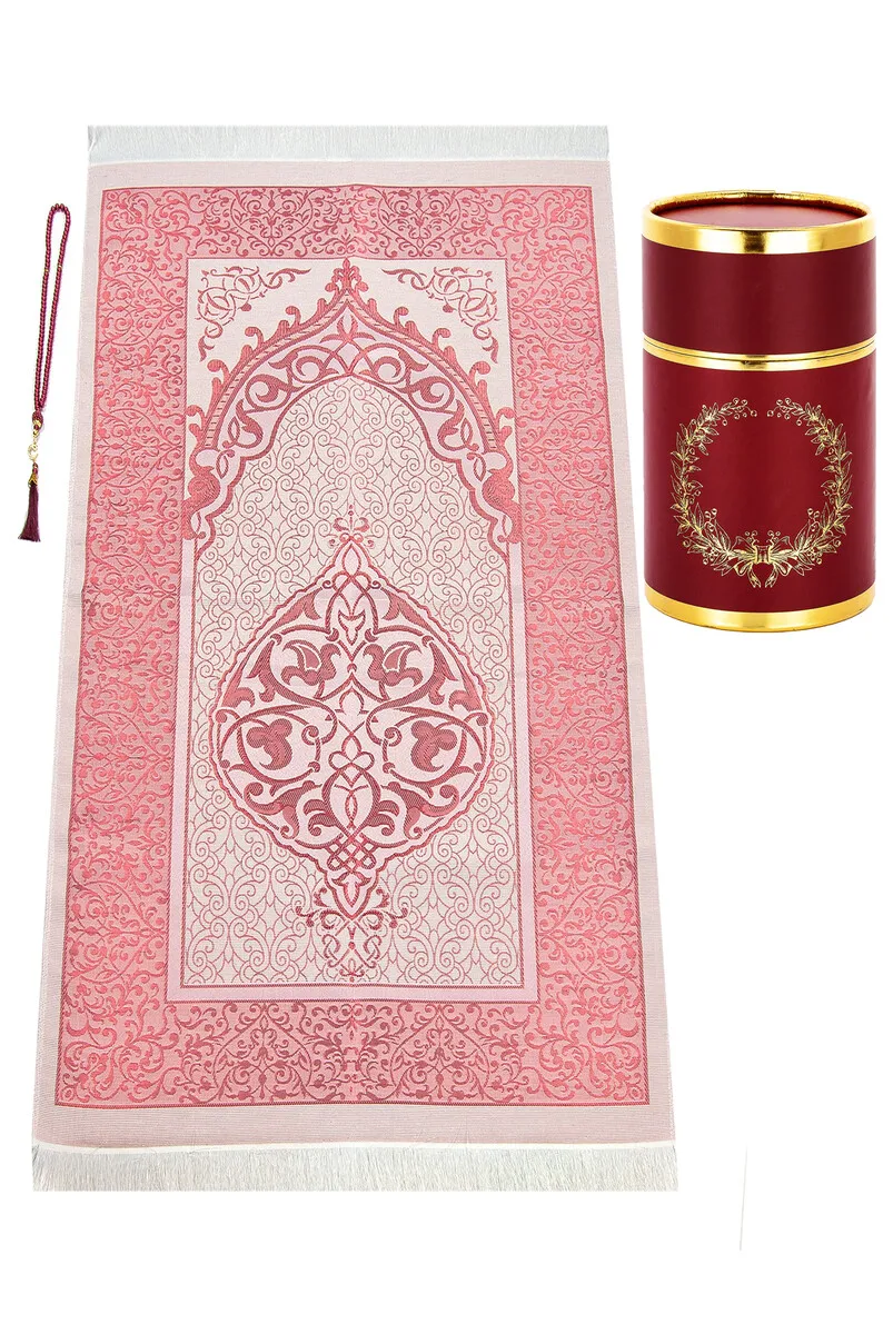 

IQRAH Special Cylinder Boxed Prayer Rug Set Burgundy