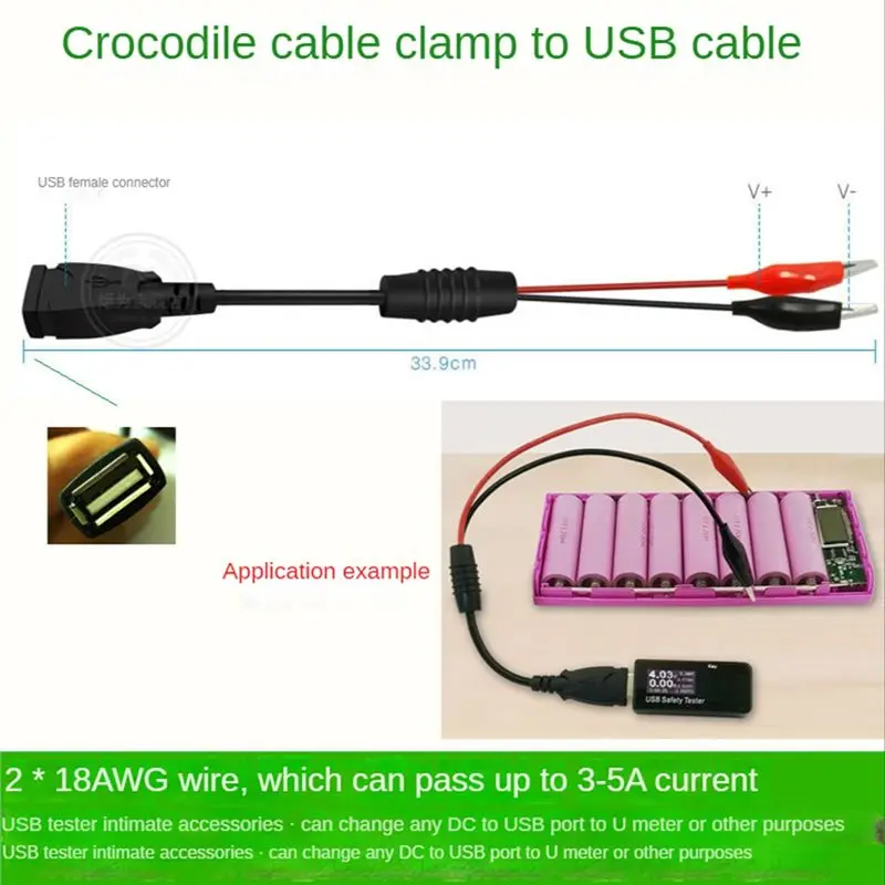 Фото A01E-2 шт. USB-кабель с зажимами типа «крокодил» (папа/мама) для USB-тестера, измерителя напряжения постоянного тока, амперметра, измерителя емкости и мощности №2