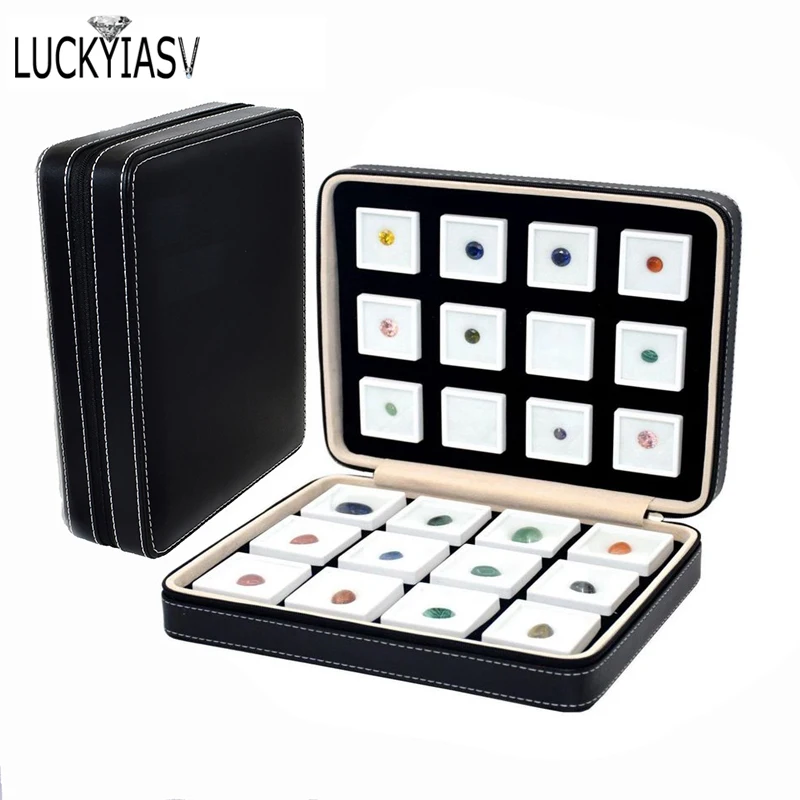 Portable Quality PU Leather Gem Box Insert Storage Display Gemstone Travel Ziplock Bag Loose Diamond Organizer Gem Box Container