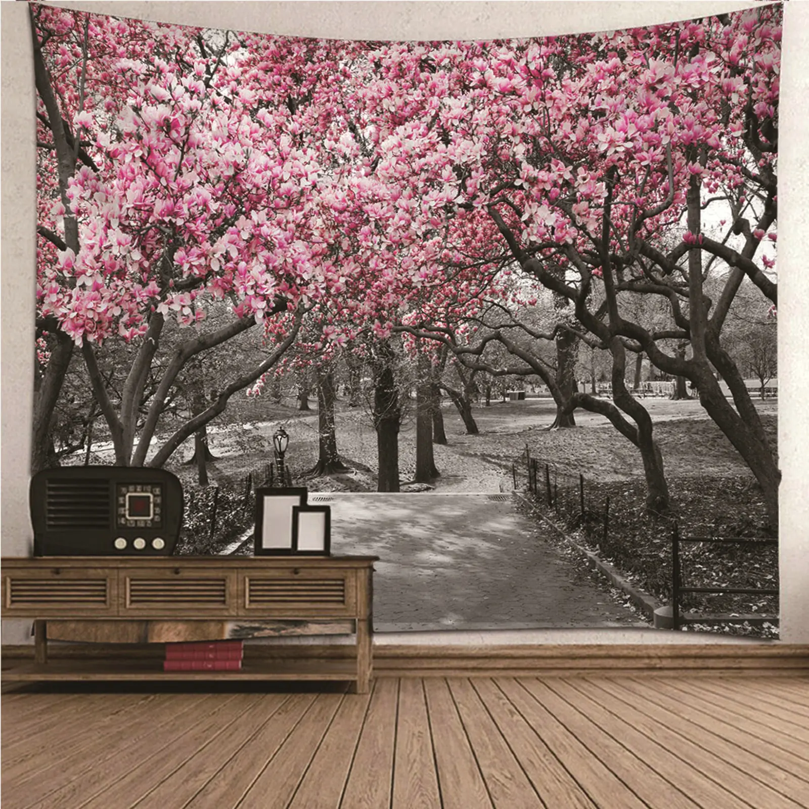 

Indie Tapestry Wall Tapestry Painting Nature tree forest landscape Flower Tree & Path Wall Hanging Blanket Art Decor