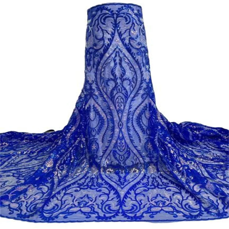 

Королевский синий тюль с блестками сетка Африканское кружево Роскошная французская нигерийская сетчатая кружевная ткань высокое качество материал для свадебного платья