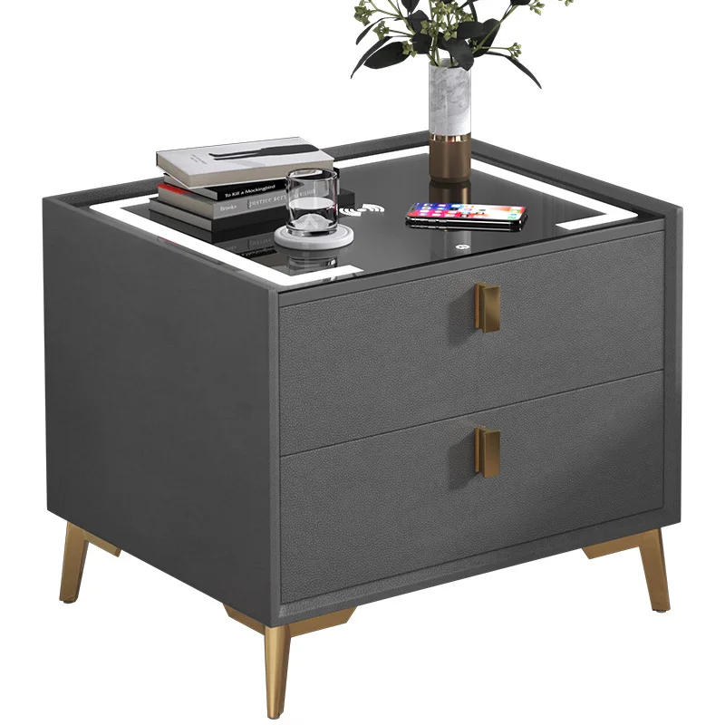 

Intelligence Bedside Table Multifunctional Lockers Italian Light Luxury Solid Wood Wireless Charging Bedside Cabinet
