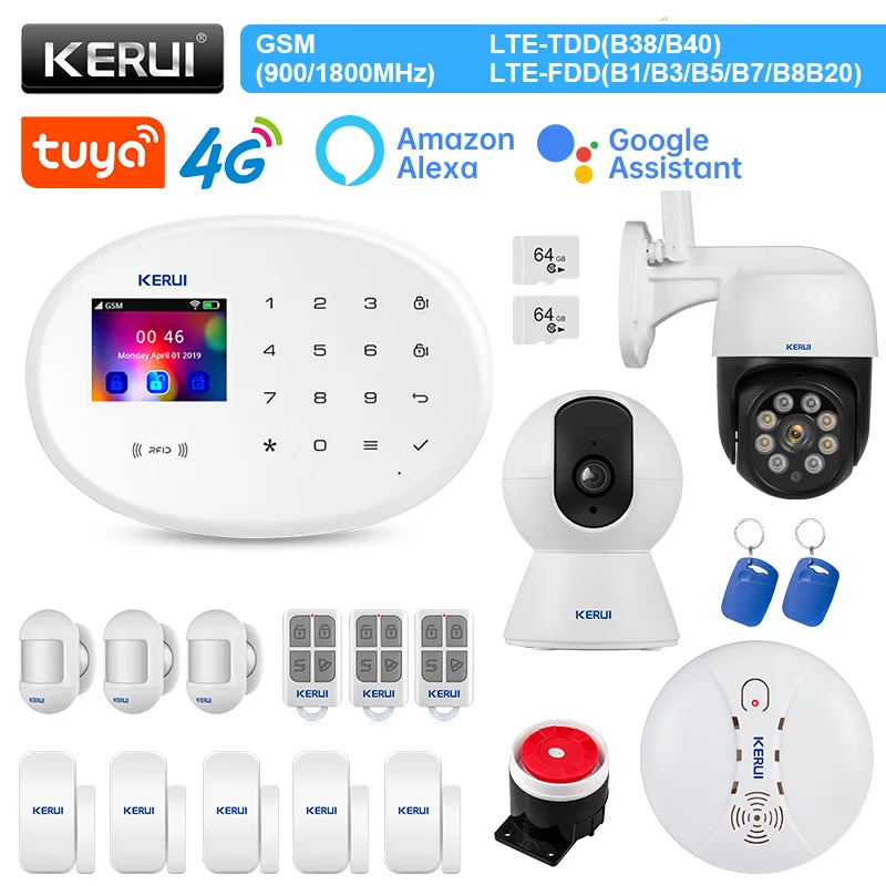 

KERUI W204 сигнализация работает с Alexa 4G WIFI GSM сигнализация домашний комплект Tuya умный дом датчик движения Детектор датчик двери сирена