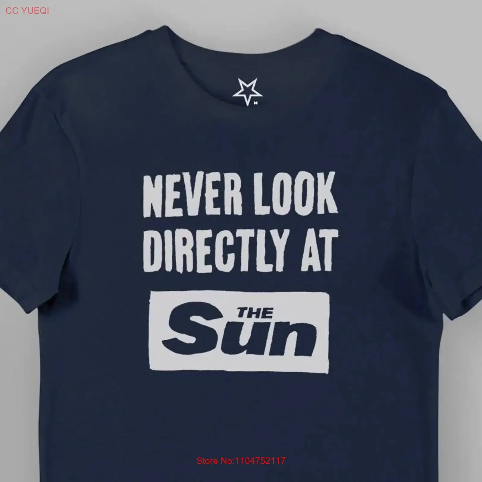 Фото Футболка THE SUN Never Look Directly at Organic, премиум-качество, экологичная, для Рождества и дня рождения, темно-синяя, белая, черная, винтажная, с эффектом потертости №1