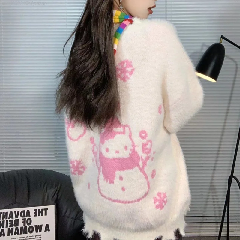 Sanrio Hello Kitty новые милые свитера женский милый мягкий пуловер с круглым вырезом