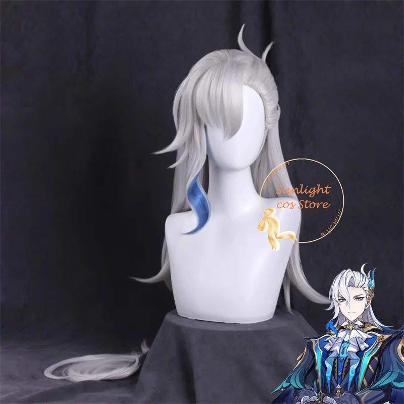 

Парик для косплея аниме Neuvillette Genshin Impact Neuvillette, парик для косплея 100 см, серо-голубые парики, термостойкие синтетические волосы + шапочка для парика