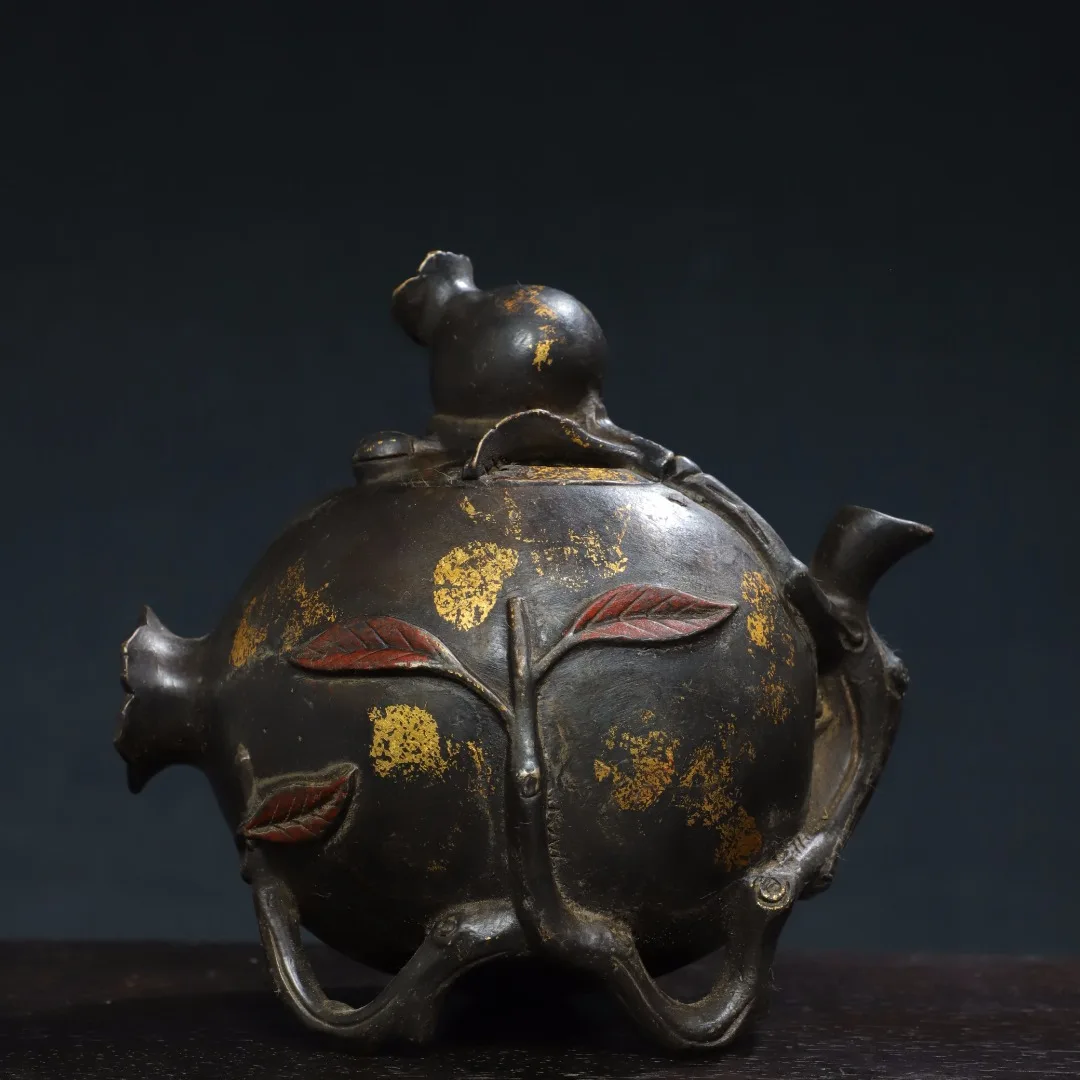 Коллекция тибетских храмов 6 дюймов старое бронзовое грязь Cinnabar Золотой Гранат