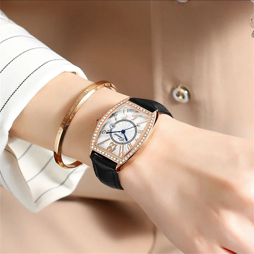 New Watch For Women Luxury Fashion Irregular Dial Yellow Leather Rose Gold Quartz Women Watches Ladies enlarge