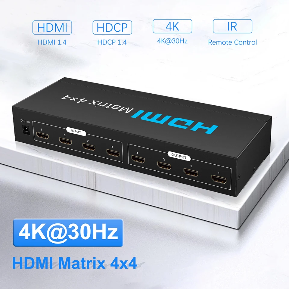 HDMI матрица 4x4 сплиттер переключатель 4K30Hz матричный 4 в выхода с ИК-пультом
