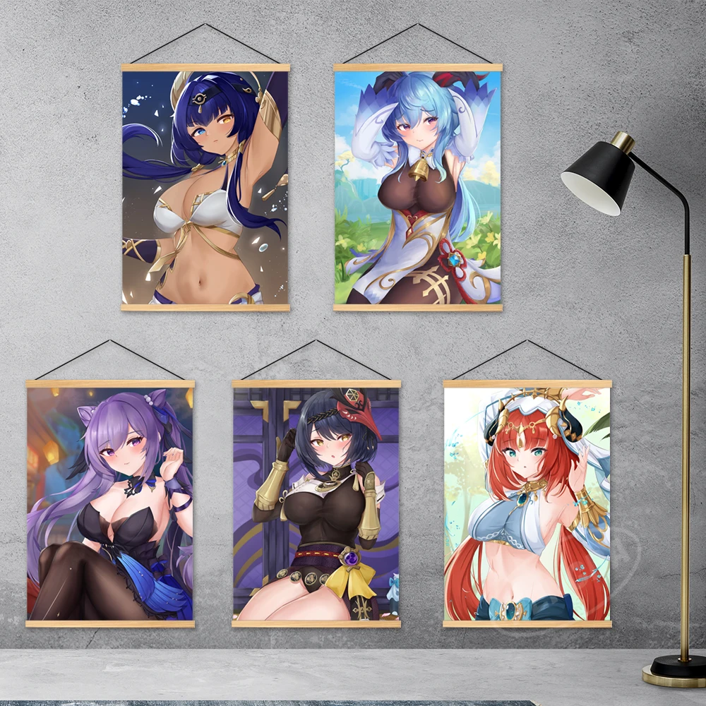 

Canvas Genshin Impact Print Home Decor Candace Wooden Hanging Kujo Sara Painting Poster Game Wall Art Modular Picture Kids Room