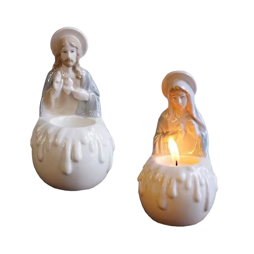 Of Religious Service Candle Holder & Statue Sacred Heart Of Jesus Candlesticker