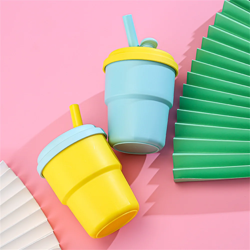 

Cartoon Drinking Mug Multifunctional Feeding Cup Outdoors Portable Water Cup Straw Cup Travel Coffee Cups Silicone Straw Cup