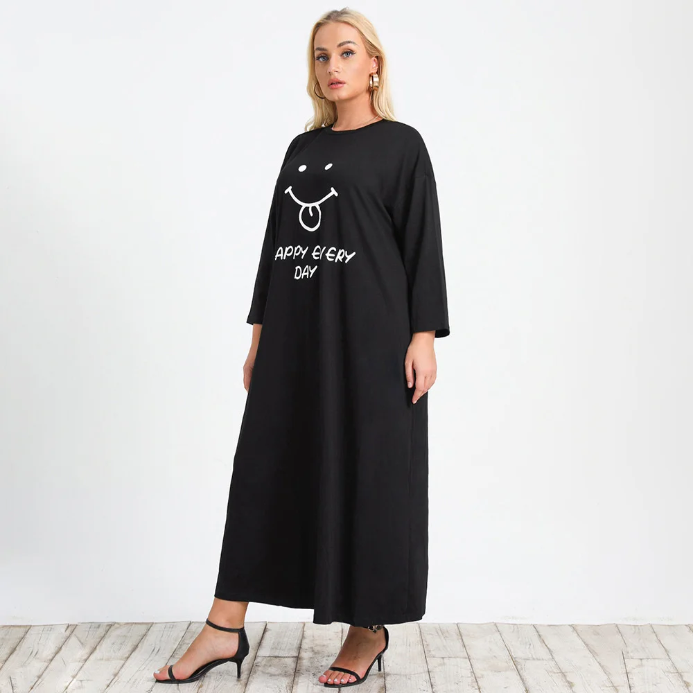 

Plus size dress, Autumn swing new large winter round black neck, fattening and increasing urban leisure large size women's wear