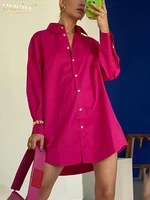 clacive casual loose pink womens shirt 2022 elegant long sleeve office fashion blouses simple blue lapel shirts tops female