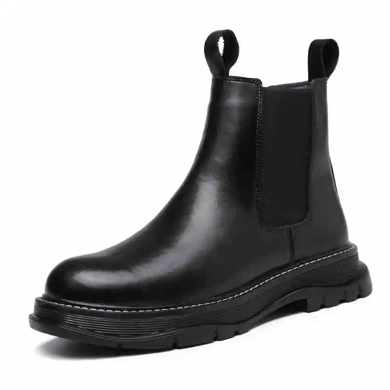 

mens fashion stage nightclub dress motorcycle boots black original leather shoes cowboy chelsea boot platform short botas hombre