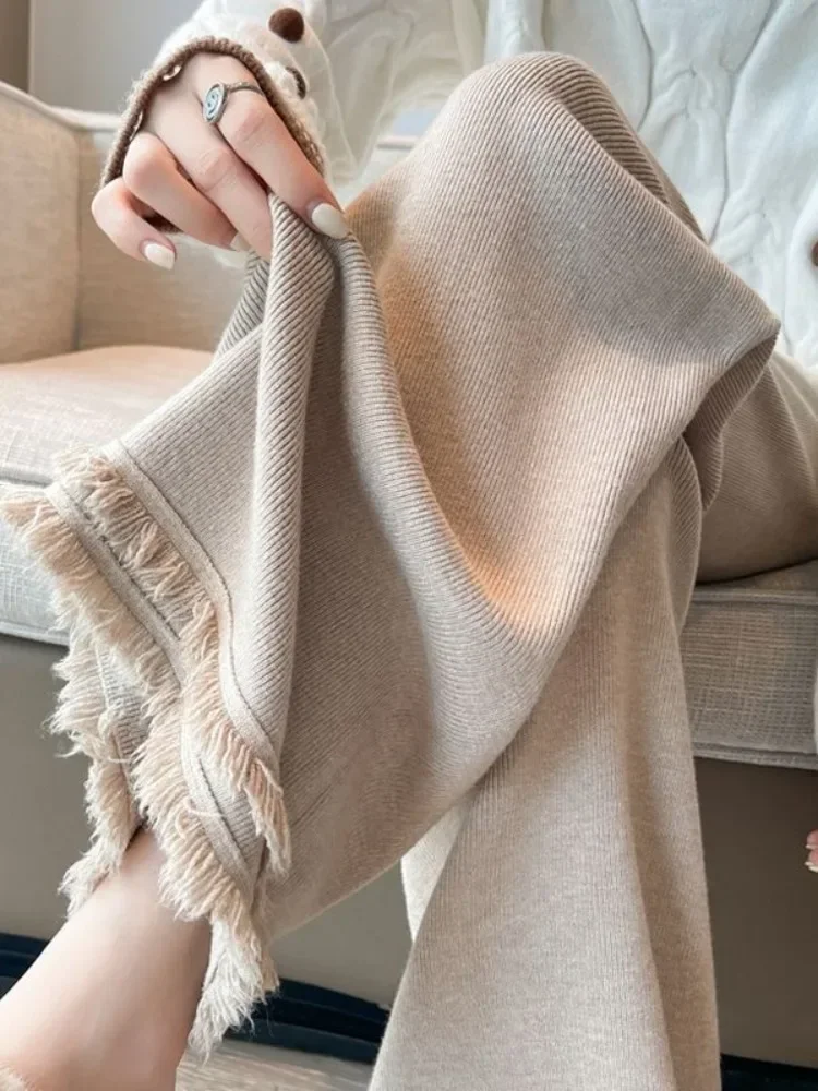 Женские толстые вязаные брюки с высокой талией