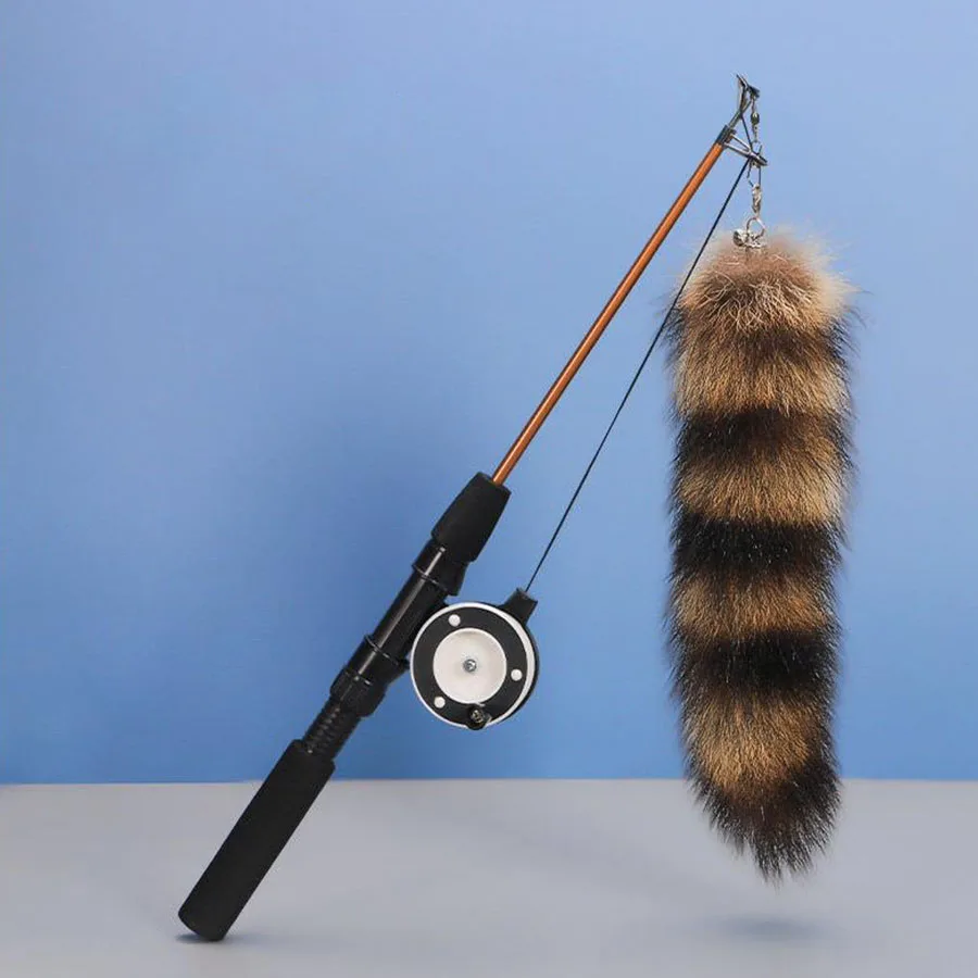 

Retractable long rod teaser cat stick Imitation fox tail replacement fur kitten training hand throw line interactive cat toy