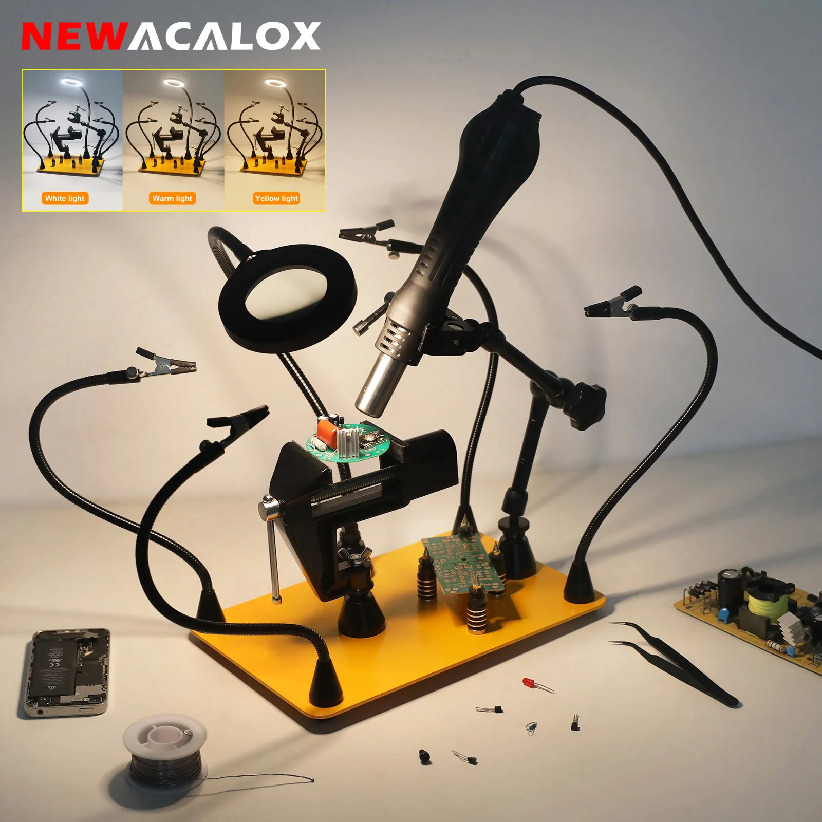 

NEWACALOX Magnetic Base PCB Holder Third Hand Soldering Tool Heat Gun Stand Helping Hands Crafts Hobby Workshop Welding Station