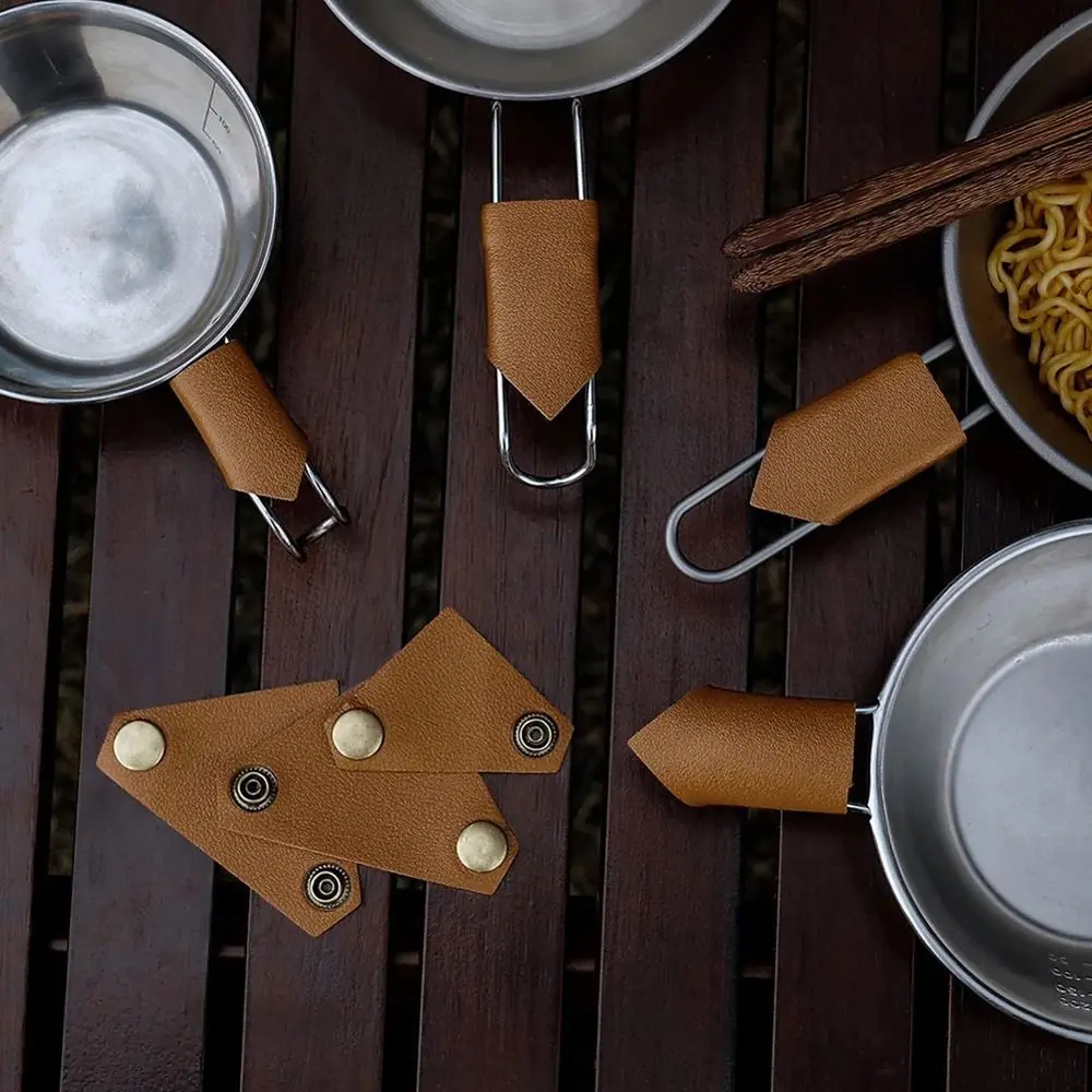 

Leather Camping Bowl Gloves Triangular Insulated Buckle Handle Cover for Cup Holder Sleeve Outdoor Accessories