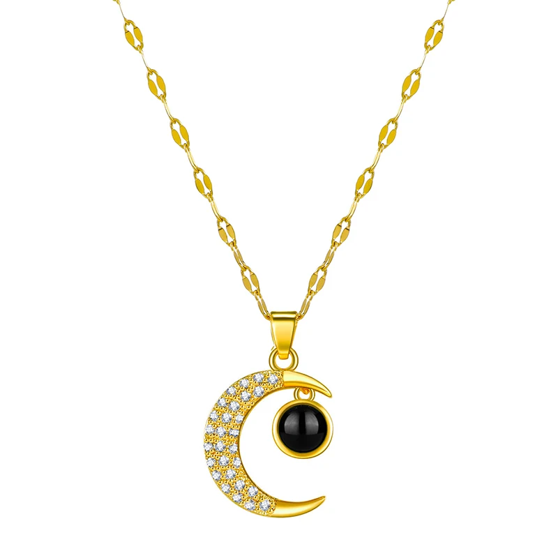 

PTQASP Moon necklace One Hundred Languages "I LOVE YOU" Fashion Zircon Moon Projection Pendant Elegant Women's