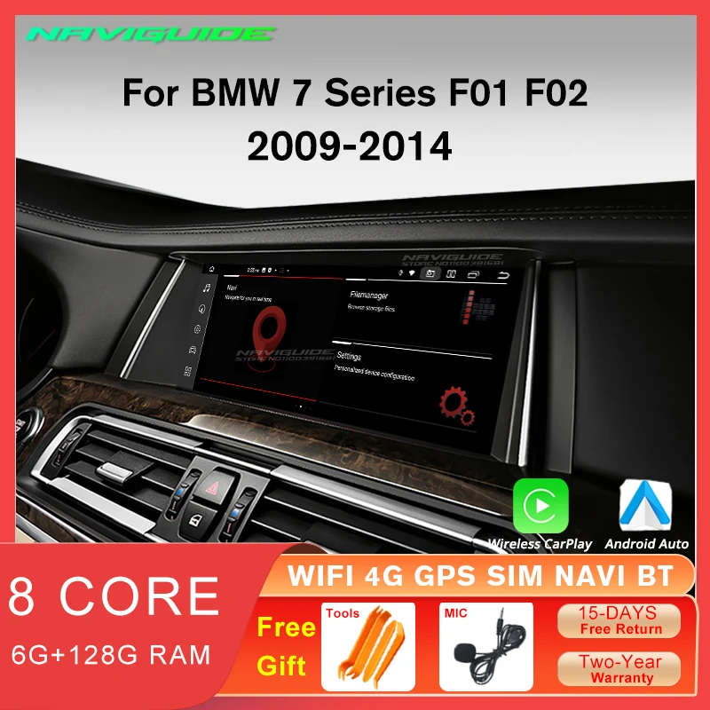 

NAVIGUIDE 12.3" 1920*720P Car Radio For BMW 7 Series F01 F02 2009-2014 CIC NBT System 6G+128G GPS Auto CarPlay Multimedia Player