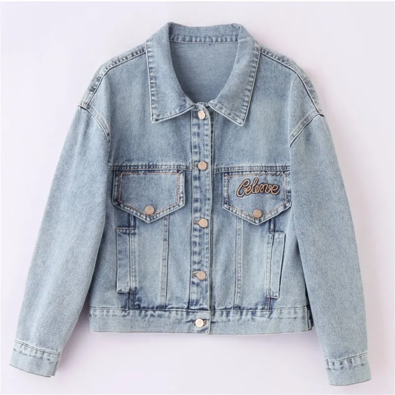 Шикарная джинсовая куртка с вышивкой женская Harajuku повседневная винтажная