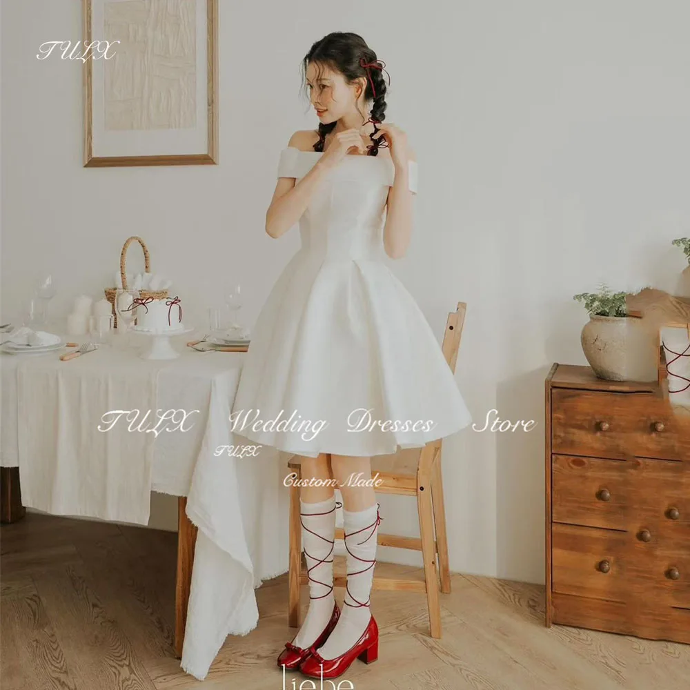 TULX Мини Атласное Корейское свадебное платье цвета слоновой кости для фотосессии