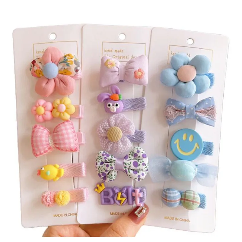 

5pcs/Set Cloth Flower Hair Clip For Little Girls Kids Colorful Cartoon Hairpins Sweet Hair Accessories